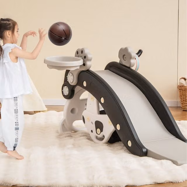 Costway 5-in-1 Kids Rocking Horse and Slide Set in Black