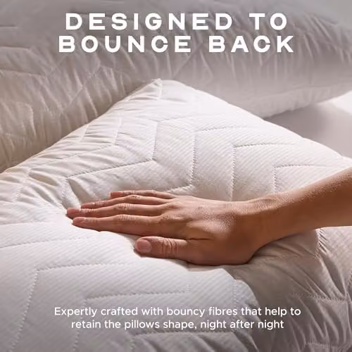 Snuggledown Rebound Quilted Microfibre Pillows, 2 Pack, White, Firm Support, W: 74 cm, H: 48 cm – 2