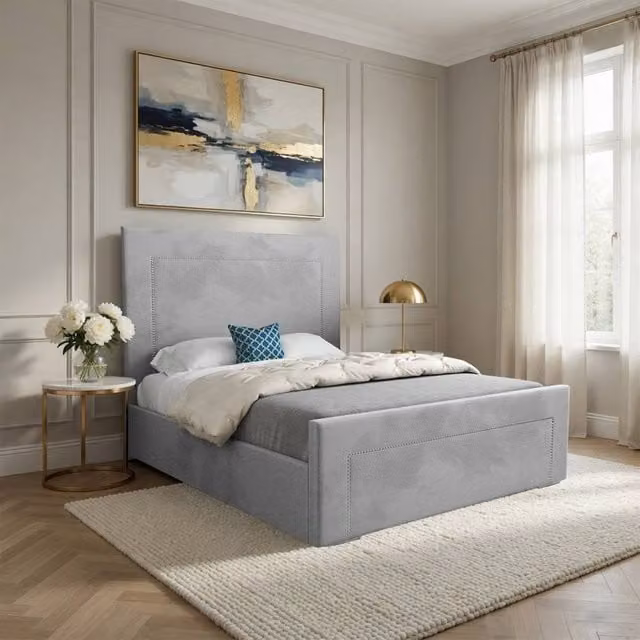 Casani Kemsing Upholstered Grey Velvet Designer Bed Frame, W/D/H: 200 x 137 x 200 cm