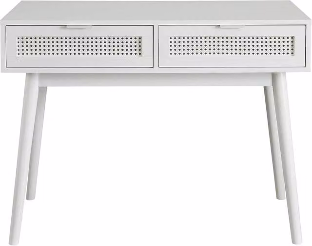 FORGEVIO White Rattan 2 Drawer Console Desk for Hallway, Bedroom or Living Room – 1