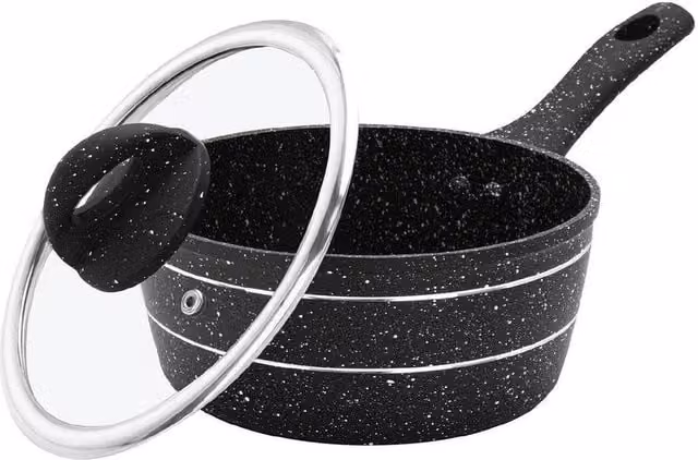PAWNORA Non-Stick Granite Coated Induction Saucepan with Glass Lid, Black