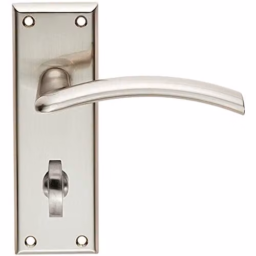 Loops Pair Arched Lever Bathroom Backplate Door Handles in Brushed Satin Nickel, W: 150 mm, H: 50 mm