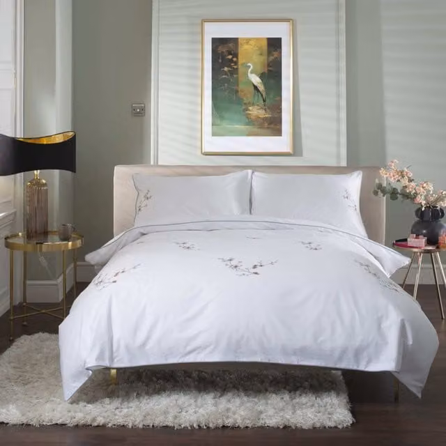 The Lyndon Company Cherry Blossom Petrol and White Cotton Duvet Set with Floral Design, W/D/H: 140 x 200 cm