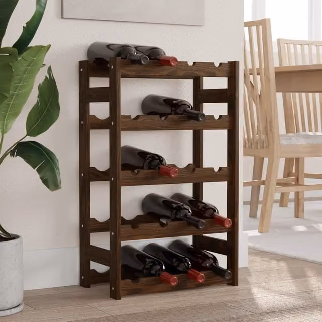 Berkfield Home Wall Mounted Rustic Brown Solid Pine Wood Wine Rack for 20 Bottles