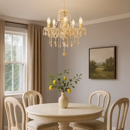 Netlighting Marie Crystal Chandelier in Gold with 5 x E14 Sockets, D x H: 48 x 150 cm – 3