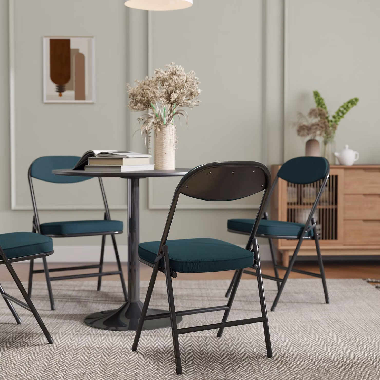 HOMCOM Set of Four Blue Corduroy Folding Dining Chairs with Metal Frame – 7