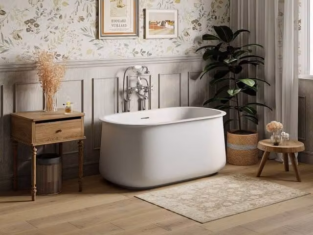 Caldria Oval Freestanding Acrylic Bathtub with Apron, White, W/D/H: 130 x 74 x 60 cm, 195 l