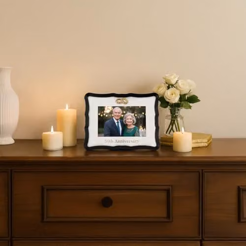 Happy Homewares Modern Anniversary Single Rectangular Metal Picture Frame in Black, Gold and White, 10 x 15 cm – 3