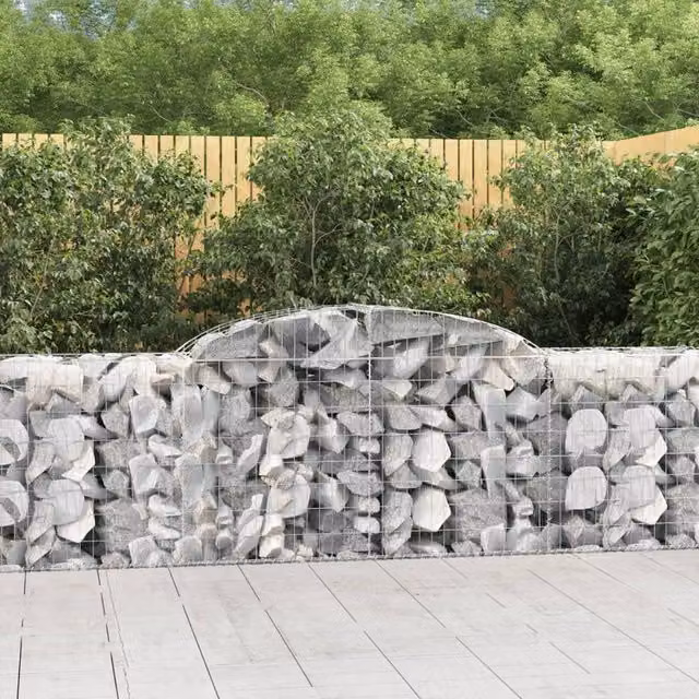 Berkfield Home Arched Gabion Baskets, 7 Piece Set, Silver Galvanised Steel, W: 300 cm, D: 50 cm, H: 80-100 cm – 1