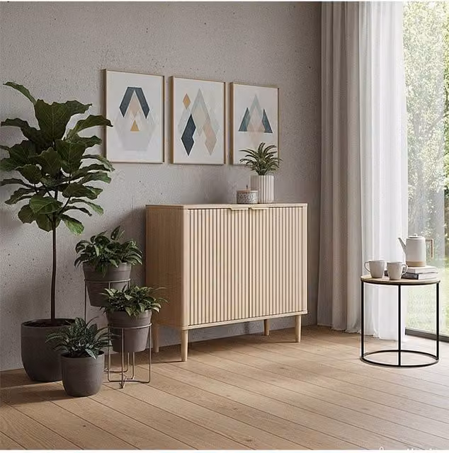 Living and Home Modern Sideboard with Double Doors and Adjustable Interior in Sand – 1