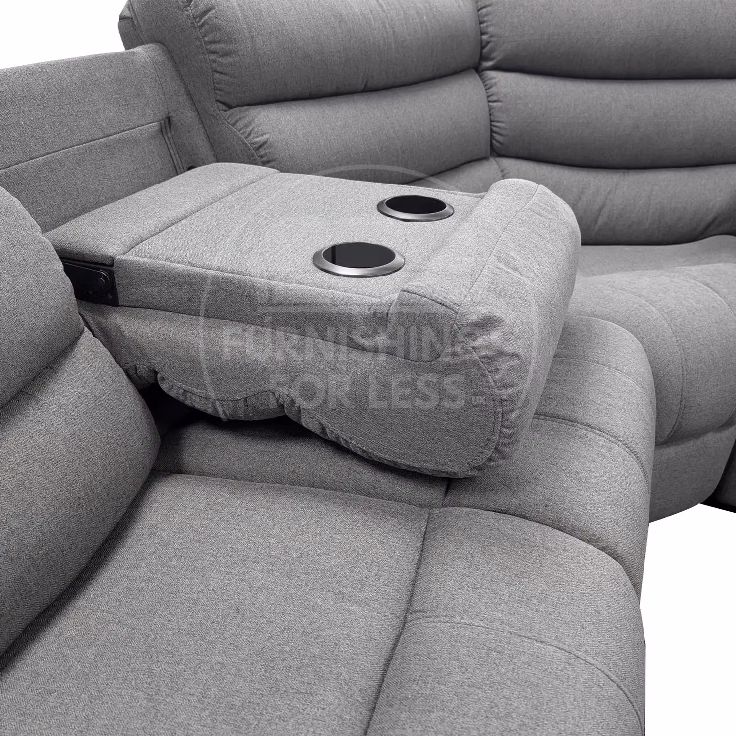 Furnishings For Less UK Manhattan Grey Fabric 5 Seater L-Shape Reclining Corner Sofa with Manual Recliners and Cup Holders – 2