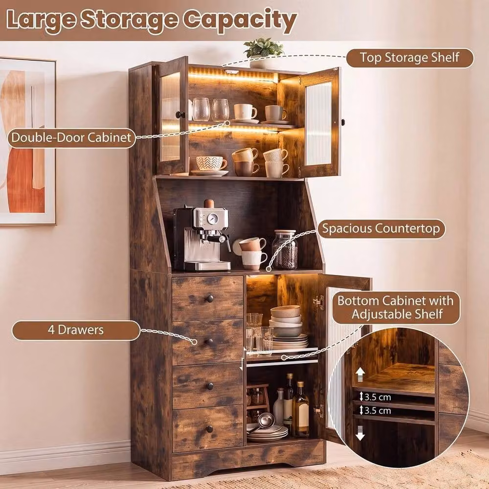 KORVIXA Industrial Tall Kitchen Storage Cabinet and Sideboard in Brown, W/D/H: 100 x 100 x 100 cm – 4