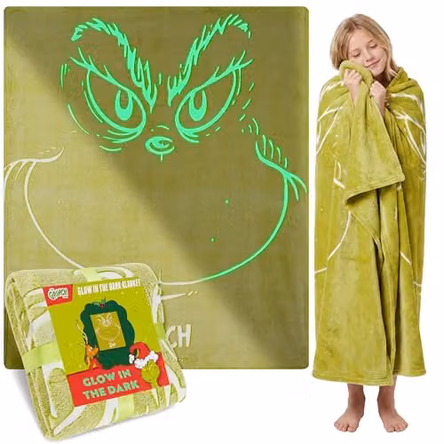 Get Trend The Grinch Glow in the Dark Fleece Throw Blanket, Green, W/D/H: 130 x 150 cm – 1