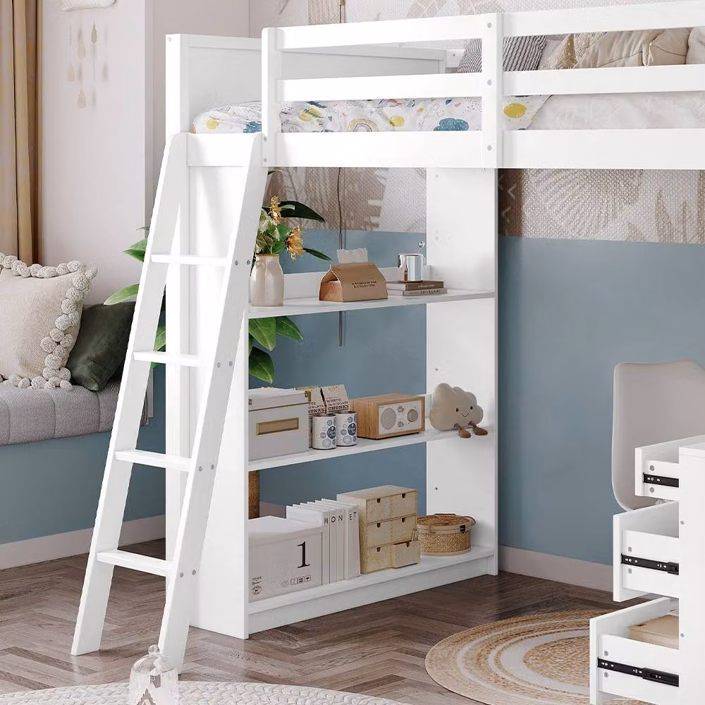 STILVORA Single Bed Frame with Storage Drawers and Steps in White – 6