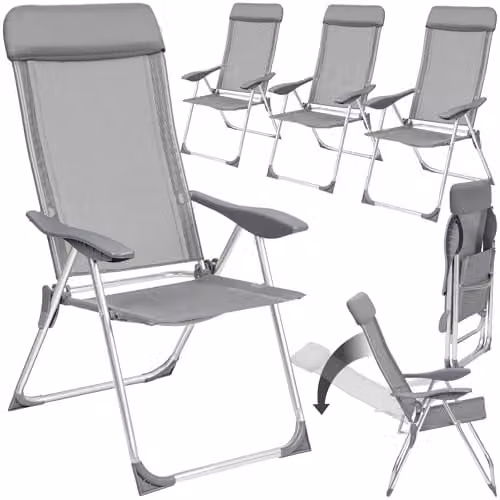 tectake Set of 4 Grey Folding Aluminium Garden Chairs with Adjustable Headrests – 1