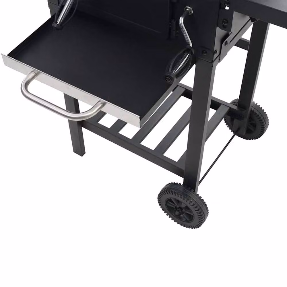 Berkfield Home Charcoal BBQ Grill with Warming Rack, Thermometer and Wheels, Black – 6