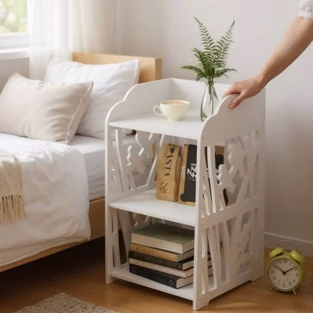 Nordara White Bedside Table with Drawer and Storage Shelf – 1