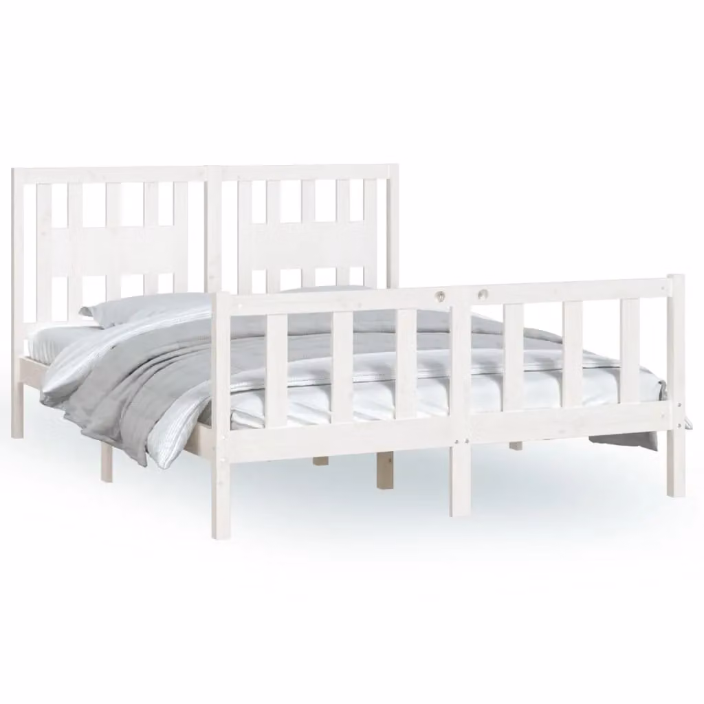 Berkfield Home White Solid Wood Pine Bed Frame with Headboard W/D/H: 140 x 200 cm – 2
