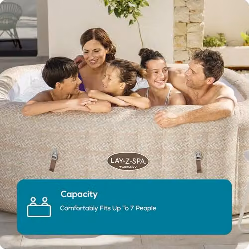 Lay-Z-Spa Tuscany Square Inflatable Hot Tub in Beige, 5-7 Person with Wifi App Control – 2