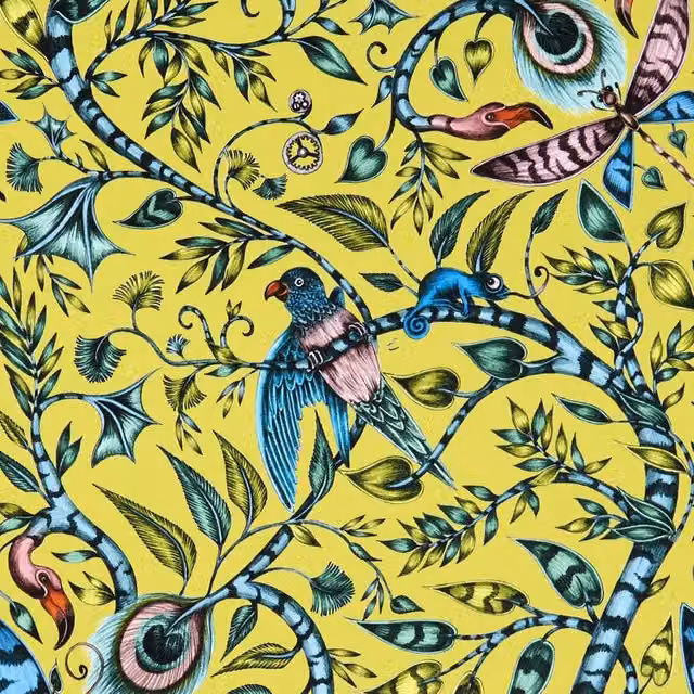 Emma Shipley Rousseau Floral Cotton Fabric in Lime, Yellow and Multicolour