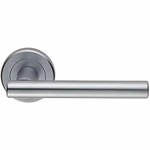 Loops Pair of Straight T-Bar Handles on Round Rose in Satin Chrome with Concealed Fixings