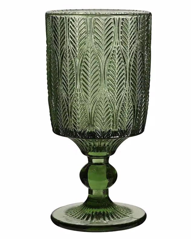 Dibor Set of 2 Green Floral Trailing Leaf Drinking Goblet Glasses, 350ml per glass – 2