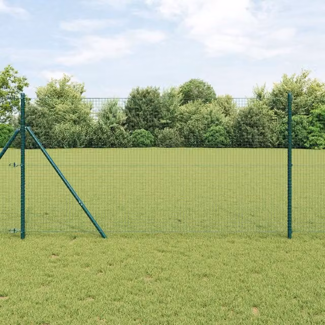 Berkfield Home Green Steel Welded Wire Mesh Fence with 13 In-Ground Posts, 1 x 50 m – 1