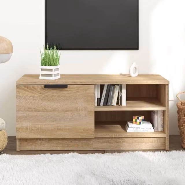 Berkfield Home Modern Sonoma Oak TV Cabinet in Brown, W: 80 cm, D: 35 cm, H: 36.5 cm – 1
