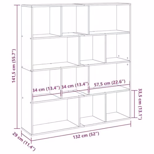 vidaXL Book Cabinet in Old Wood Brown, Engineered Wood, W: 132 cm, D: 29 cm, H: 141.5 cm – 2