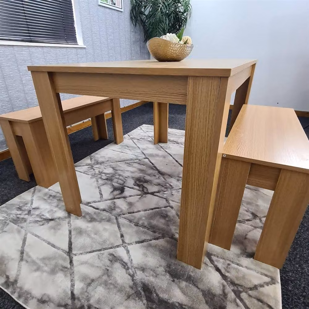 KOSY KOALA 4 Seater Dining Table Set with 2 Benches, Brown, W/D/H: 140 x 80 x 75 cm – 3