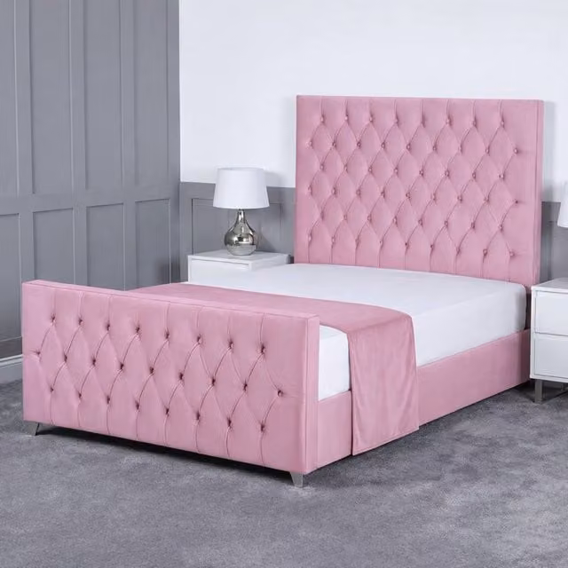 Living Comfort Bedz Vertex Pink Velvet Upholstered Gas Lift Storage Bed, W/D/H: 140 x 200 cm