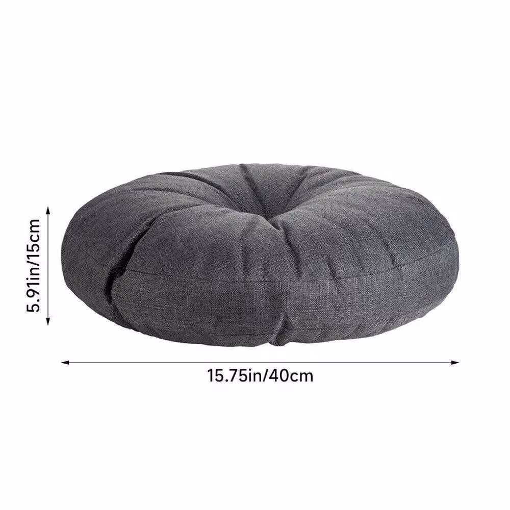 FLAVORA Large Round Linen and Cotton Floor Cushion in Grey, W: 100 cm, D: 190 cm – 2