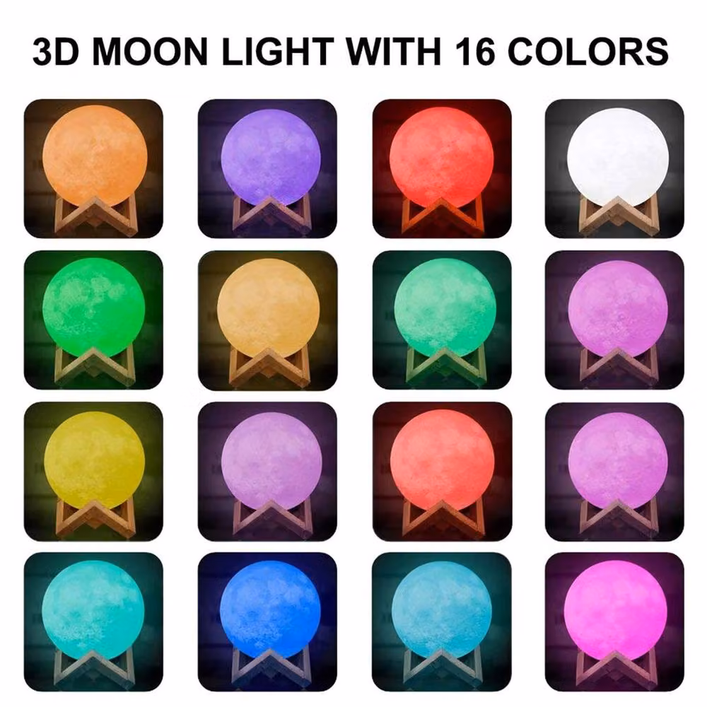 NESTLUNE Rechargeable 3D Moon Lamp with 16 Colour Changing LED Lights in White – 2