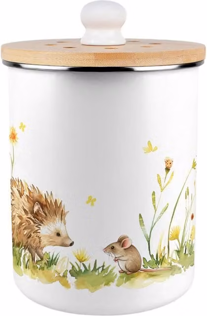 Purely Home Hedgehog & Mouse Metal Food Waste Caddy with Flip Lid, 2L, Brown