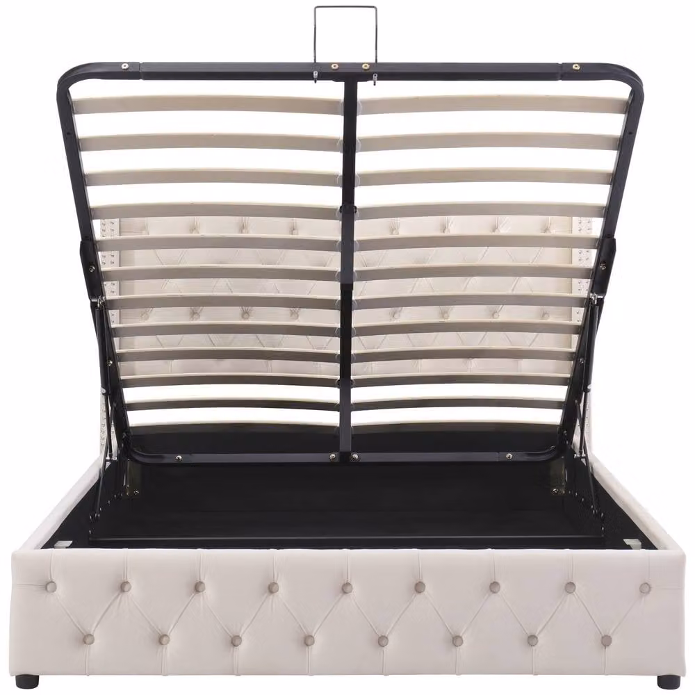 BTM Beige Velvet Upholstered Bed with Hydraulic Storage W/D/H: 140 x 200 x 135 cm – 8
