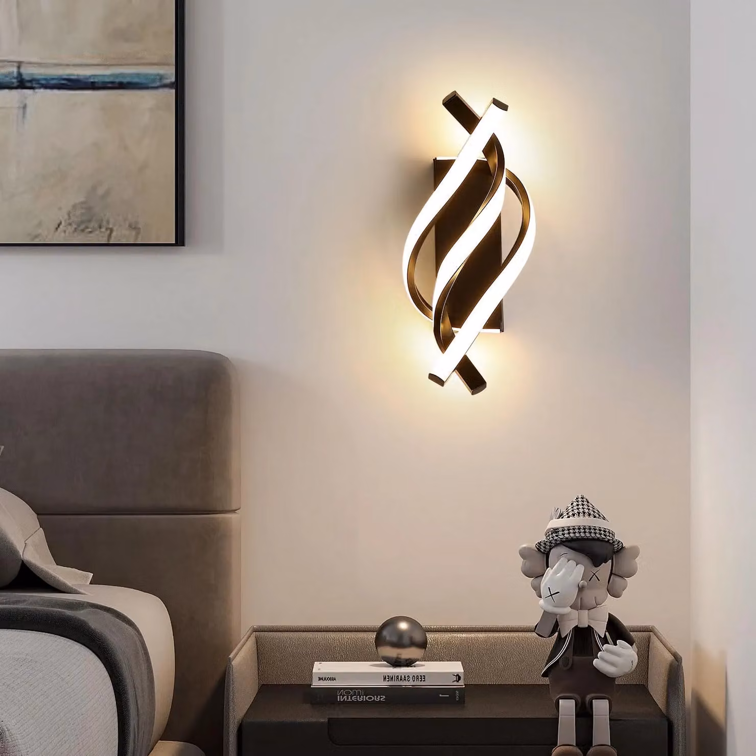COMELY Modern Spiral LED Wall Light, 22W Black Aluminium Lamp with Warm White 3000K Light – 2
