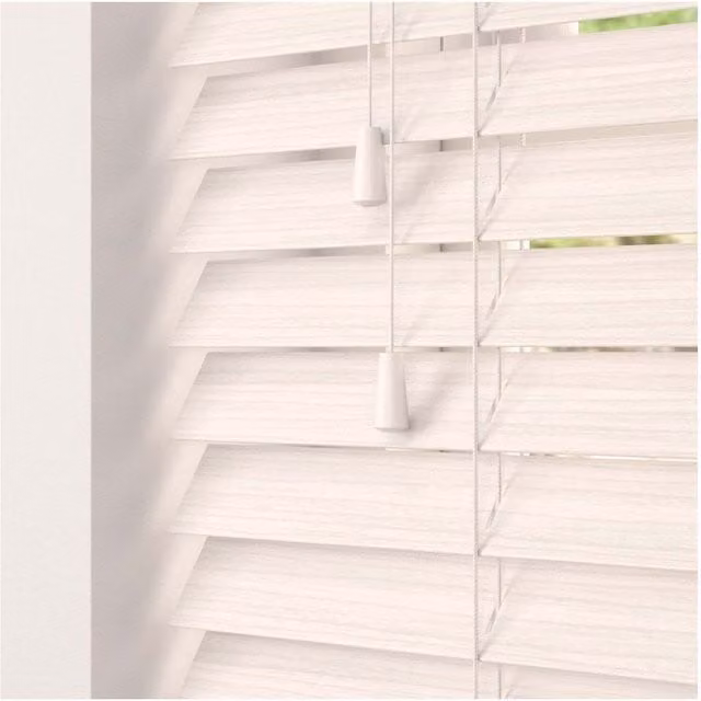 NewEdgeBlinds White Faux Wood Venetian Blinds with Cord, Width: 90 cm
