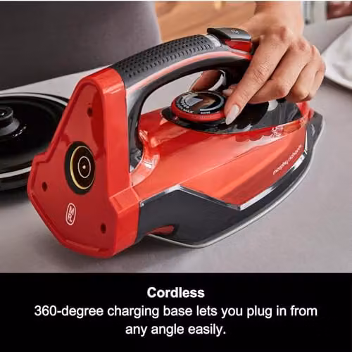 Morphy Richards EasyCHARGE Cordless Steam Iron with Ceramic Soleplate, Anti-Calc and Auto Shut-off, Red – 5