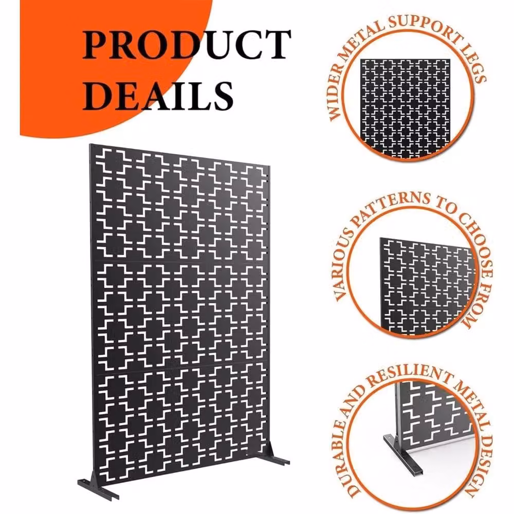 VOGREX Heavy Duty Steel Freestanding Outdoor Privacy Screen in Black, H 178 cm x W 122 cm – 4