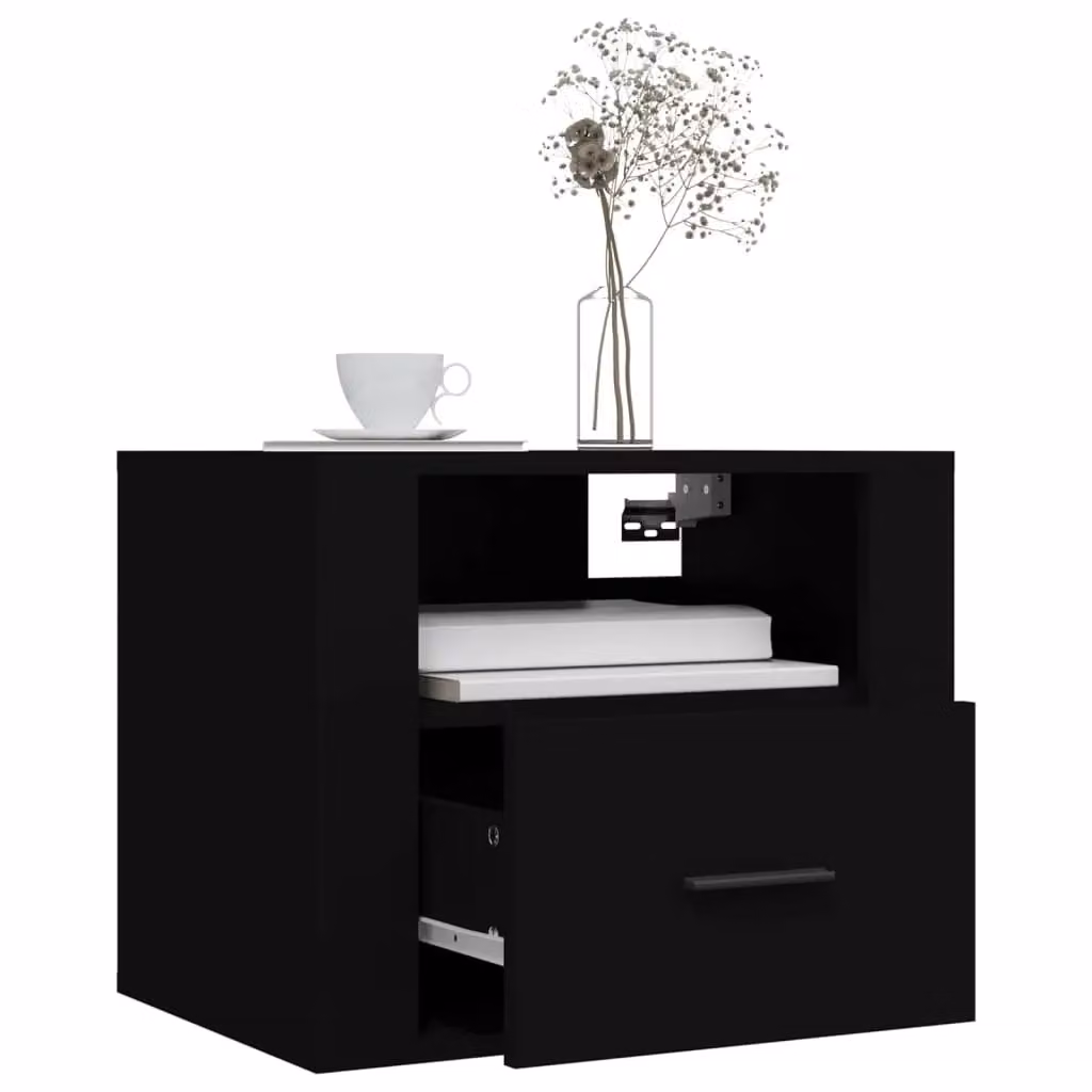 Berkfield Home Set of 2 Wall-mounted Bedside Cabinets in Black, W: 50 cm, D: 36 cm, H: 40 cm – 2
