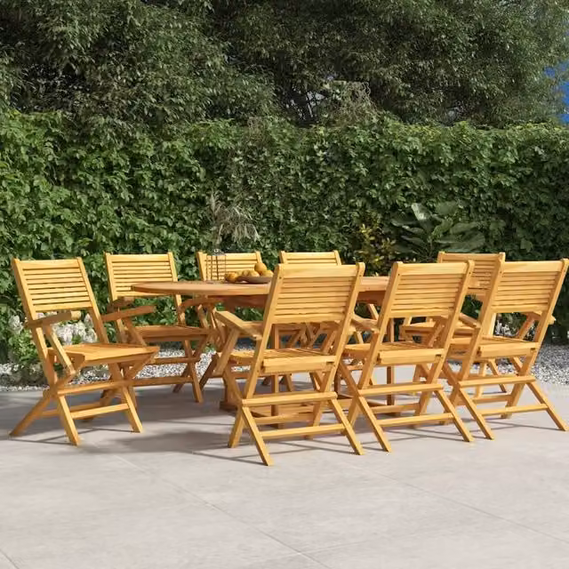 Berkfield Home Set of 8 Folding Teak Wood Garden Chairs in Brown, W/D/H: 55 x 62 x 90 cm – 1
