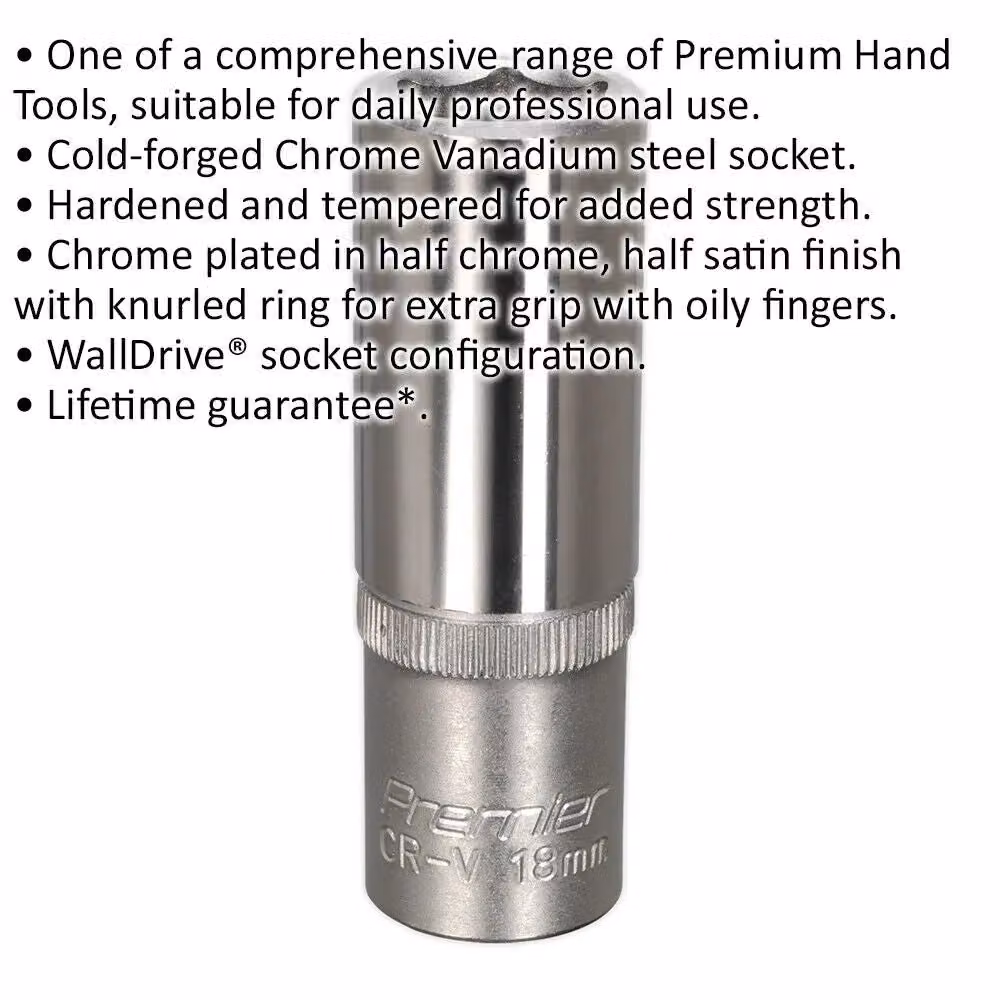 Loops 18mm Deep Drive Socket, 1/2 inch Square Drive, Chrome Vanadium, Silver – 2