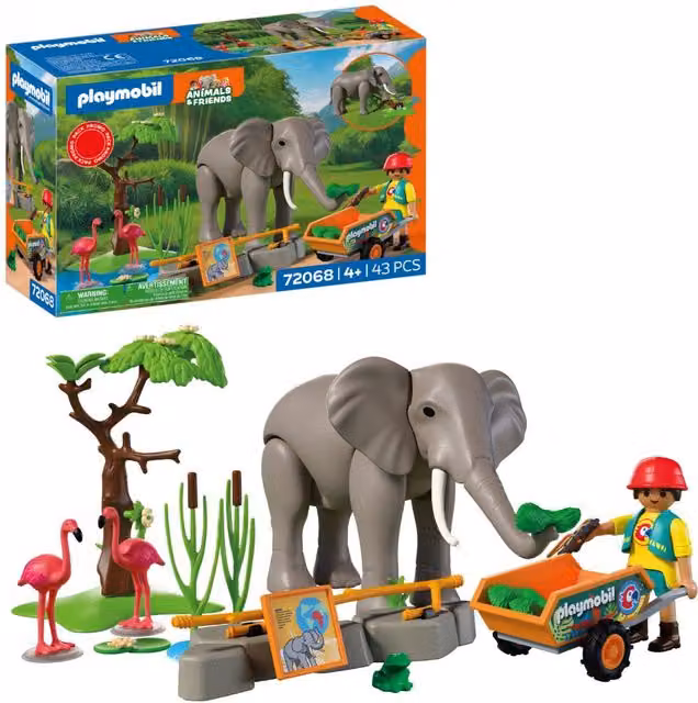 Playmobil Elephant with Zoo Keeper Set in Grey