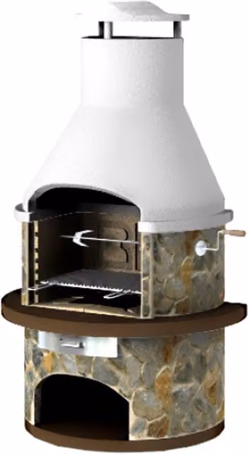 Callow Rondo Modern Masonry Charcoal Barbecue Grill with Rotisserie in Brown and White