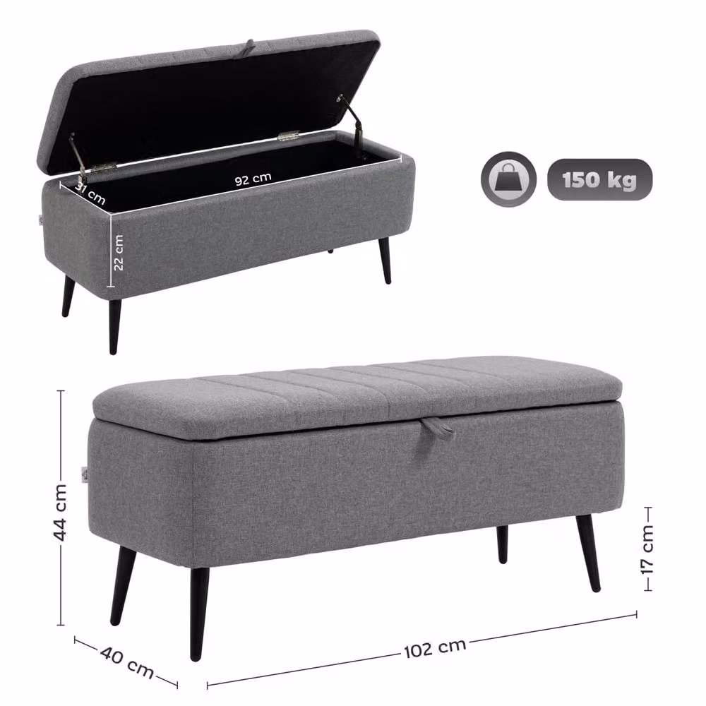 Wyld Haus Rectangular Upholstered Storage Ottoman Bench in Grey – 4