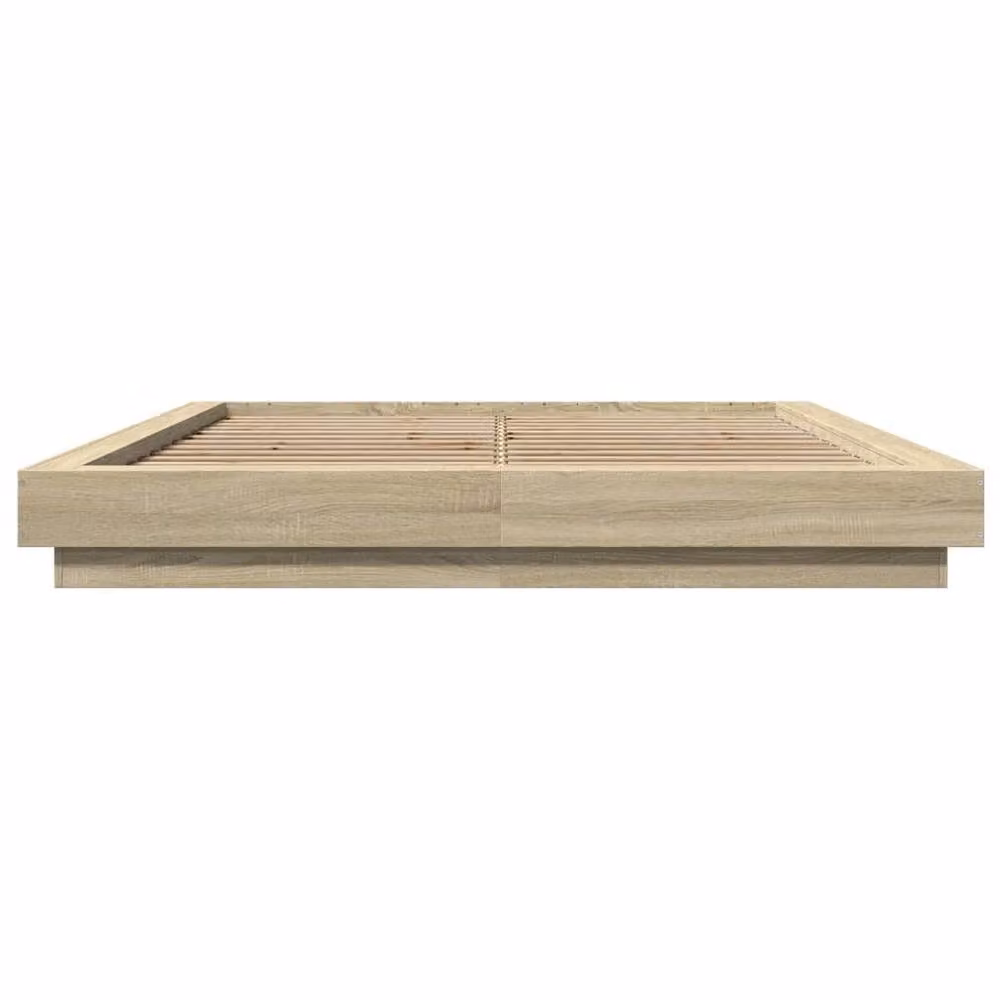 Berkfield Home Sonoma Oak Bed Frame with LED Lights and USB Charging Port, Brown, W/D/H: 160 x 200 cm – 2