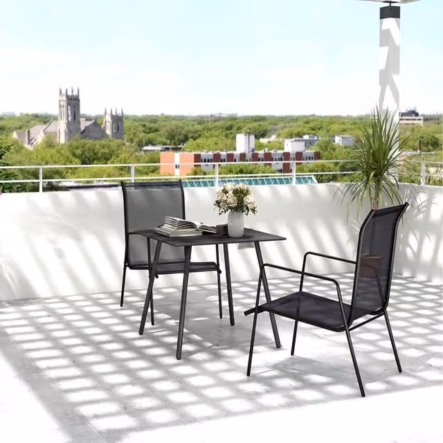 Outsunny Square Garden Table with Slat Top and Powder Coated Steel Frame, Black, W: 80 cm