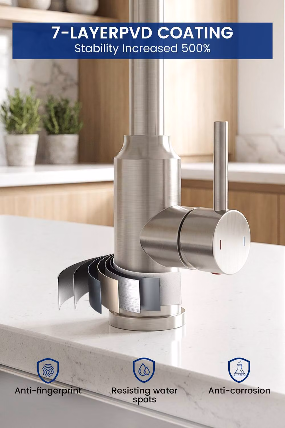 JANLEMNY Spring Kitchen Mixer Tap with 3 Spray Modes and Pull Out Spout, Brushed Silver, W/D/H: 100 x 45.7 x 12 cm – 4