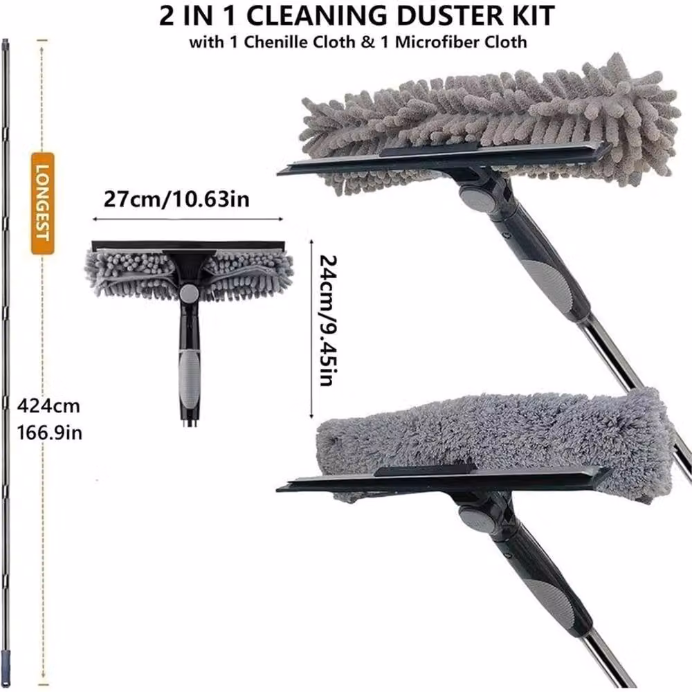VOGREX Grey Extendable Window Cleaner with Telescopic Handle, Squeegee and Scraper featuring Microfibre and Rubber – 2