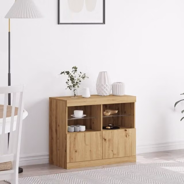 Berkfield Home Artisan Oak Sideboard with Integrated LED Lights in Brown, W/D/H: 81 x 37 x 67 cm – 1